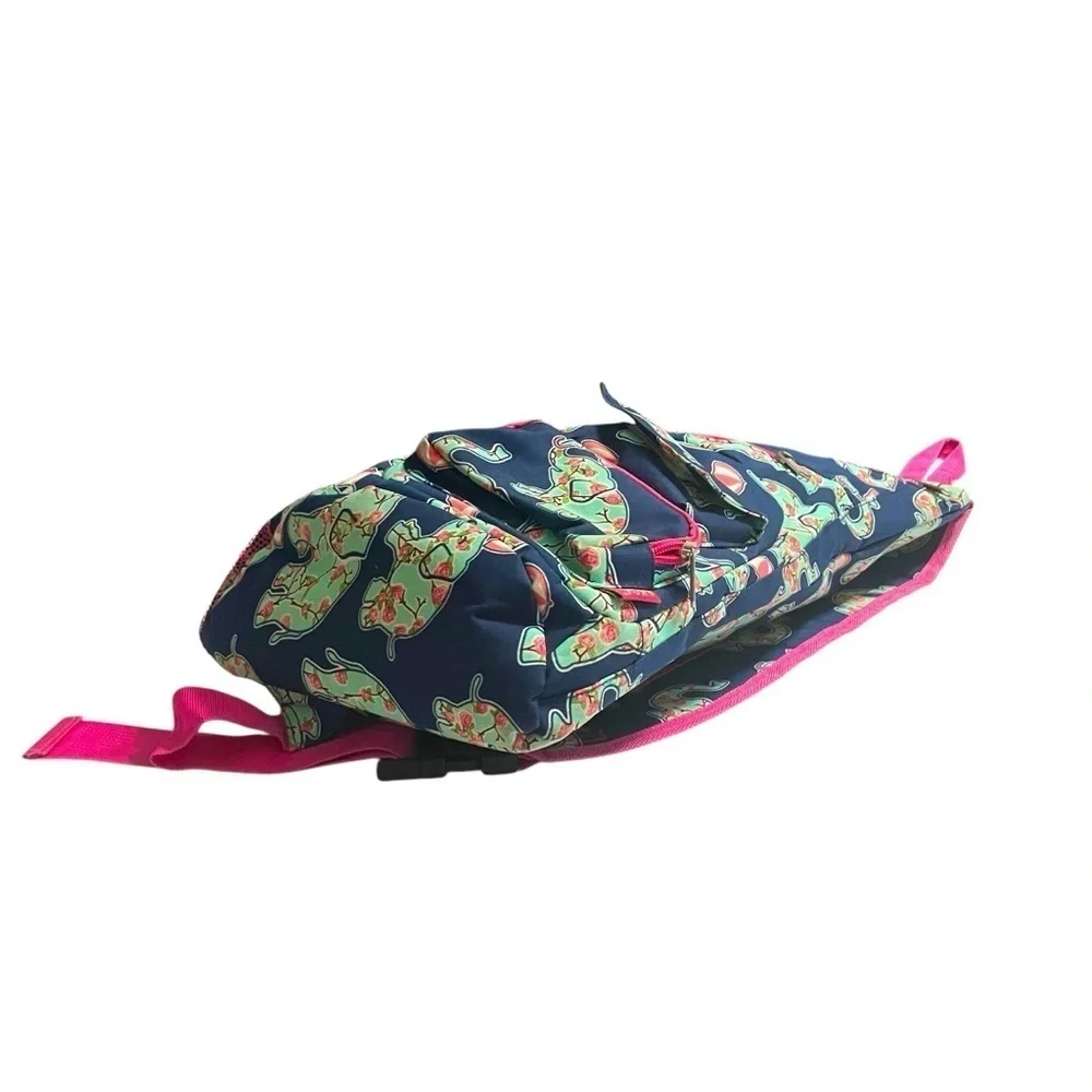 N.Gil Cute Elephant Print Sling Backpack Navy Pink Canvas Crossbody Travel Bag